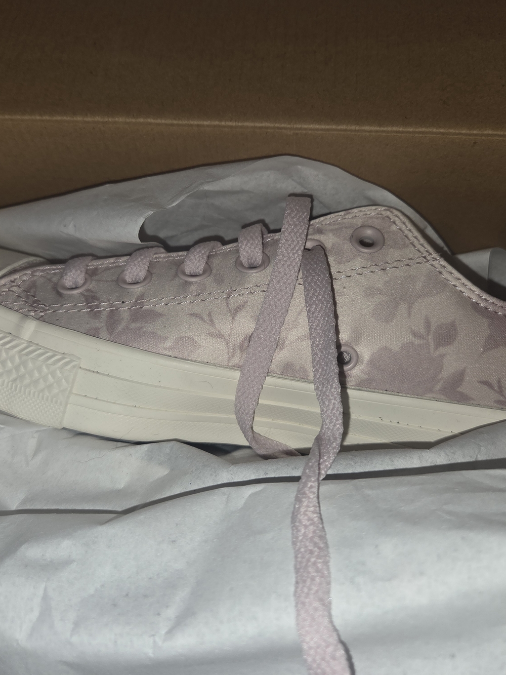 Converse Low Top Floral Satin Sneaker in Pale Pink and White